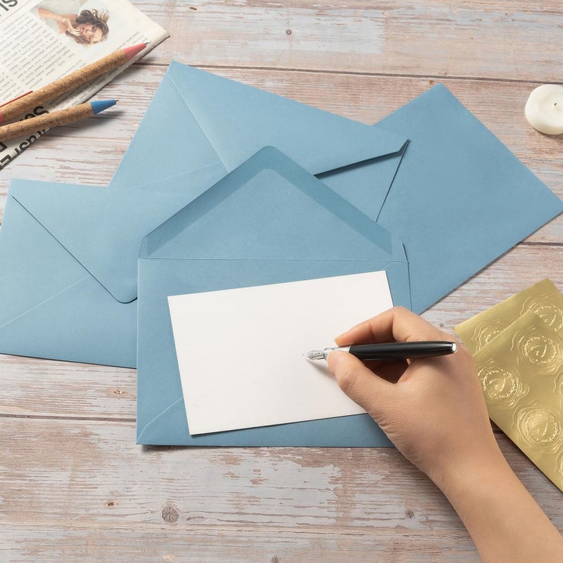 Toperd 100 Pieces A6 Envelopes Colorful 4x6 Envelopes with Gold Stickers for Greeting Cards, Birthday, Weddings, Baby Shower Invitation Cards (Dusty-Blue, 6 1/2 x 4 3/4 Inches) - Image 3